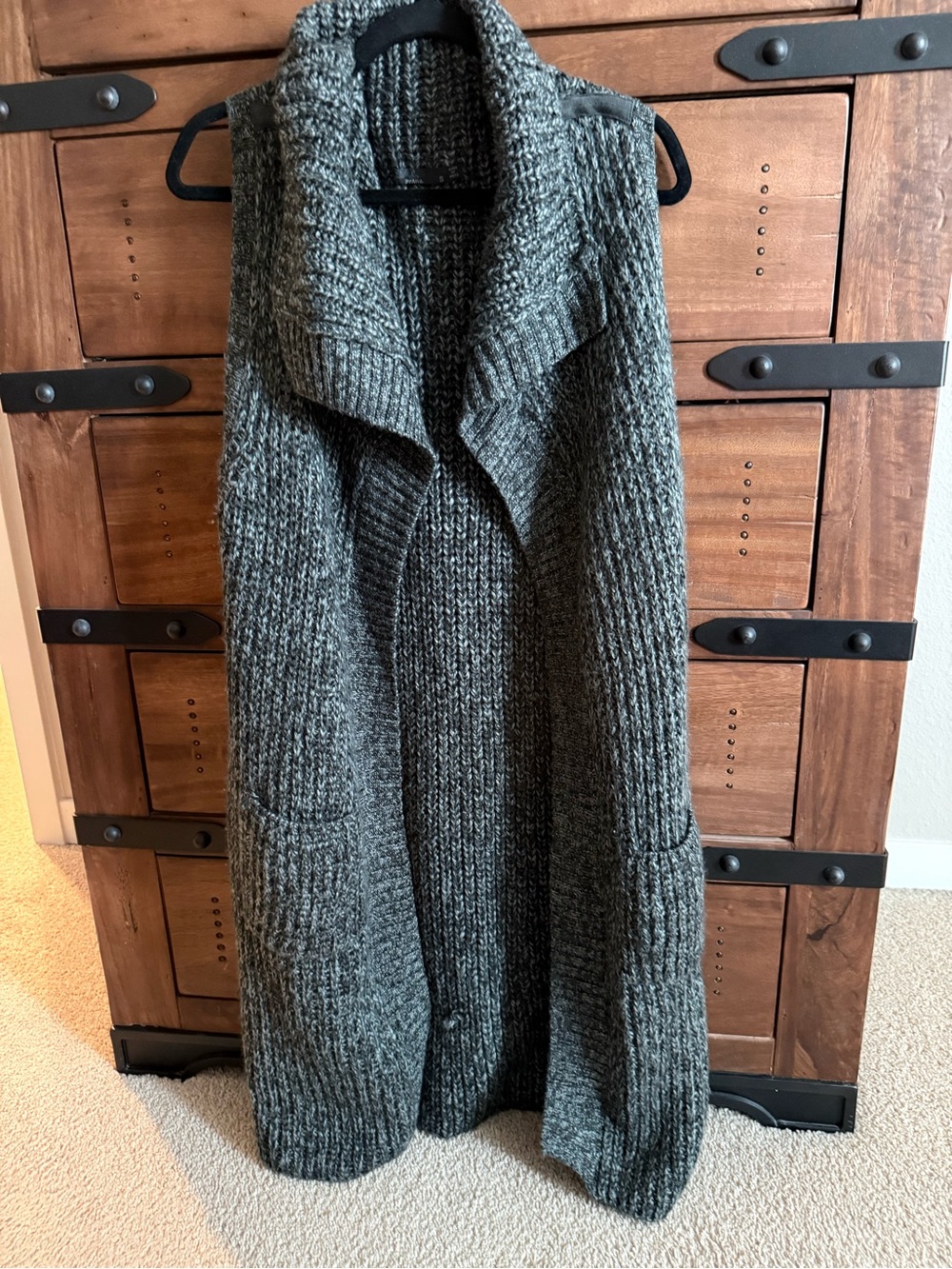 Prana - Chunky Knit Sleeveless Open Cardigan Vest - Charcoal Grey - S